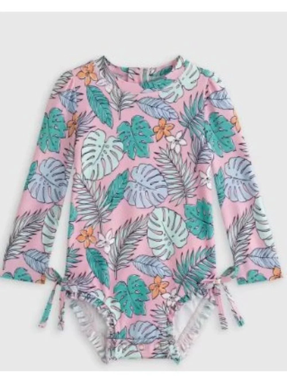 NEW Quince Toddler Long Sleeve Tie One-Piece Swimsuit, Palm, Size 3T